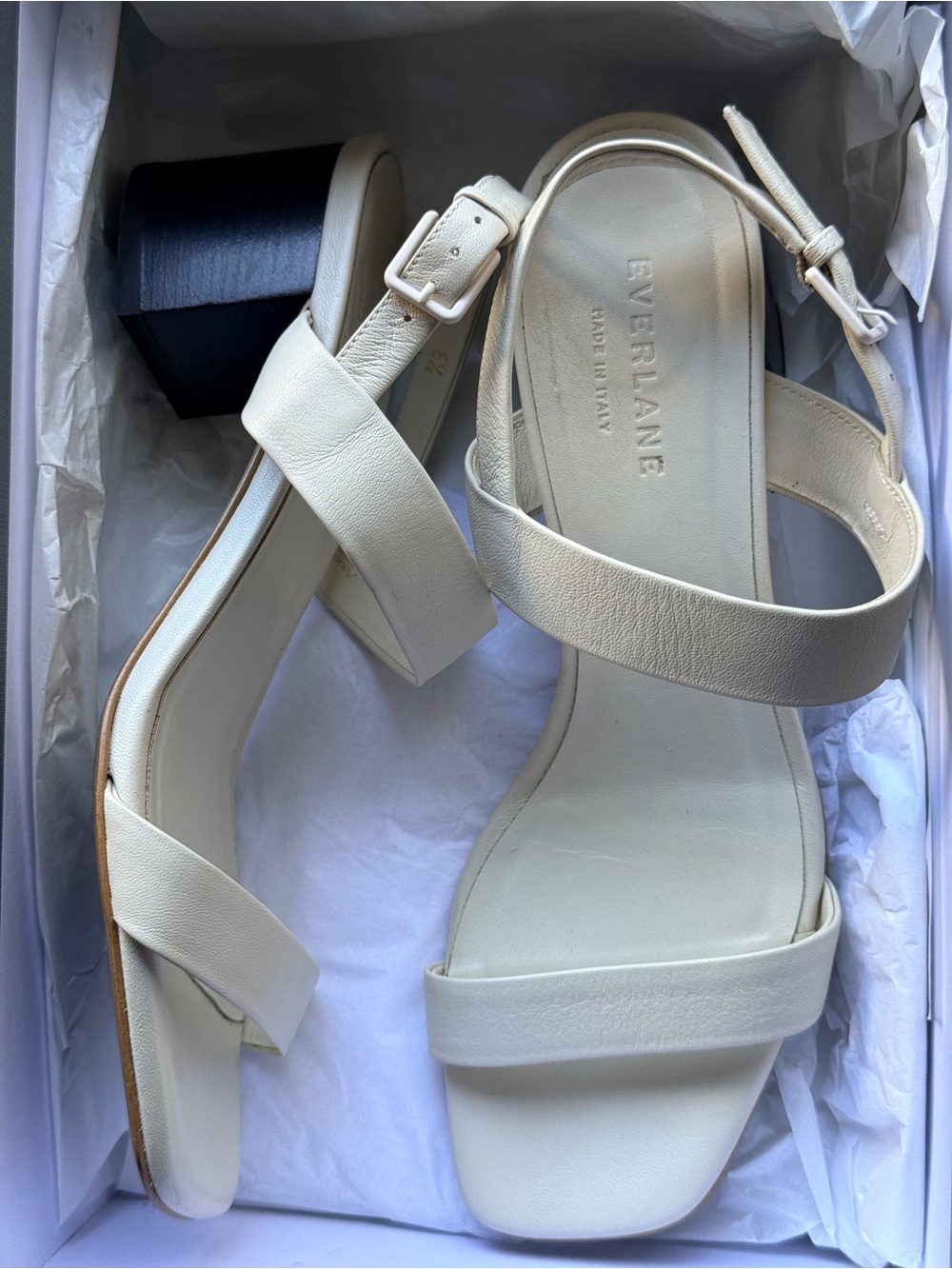 Everlane Double Strap Block Heel Sandal Size 6.5 Bone/Cream Leather Minimalist